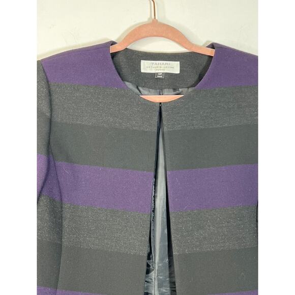 Tahari by Arthur S. Levine Purple Black Gray Striped Long Sleeve Blazer Size 12P - Picture 2 of 7